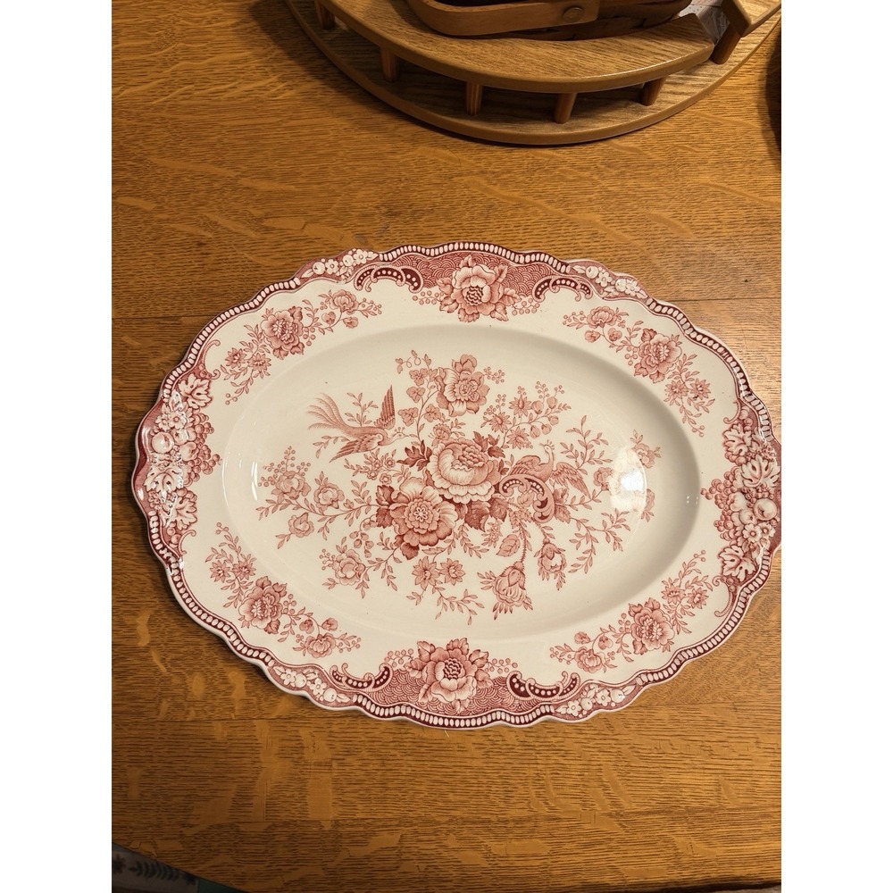 Huge Vintage Crown Ducal Bristol 16" Platter Red Transferware Excellent